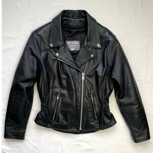 Pro Rider Women's Black Leather Fitted Motorcycle Jacket Size Small